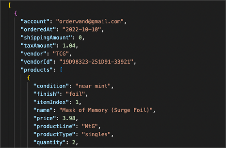 Export output JSON