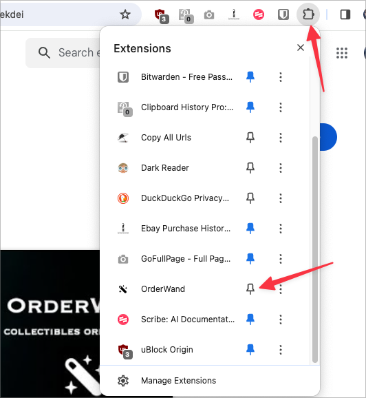Show OrderWand in icon bar