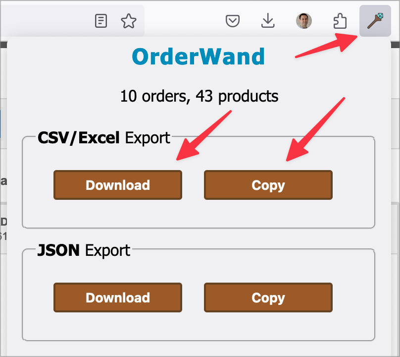 Export CSV buttons