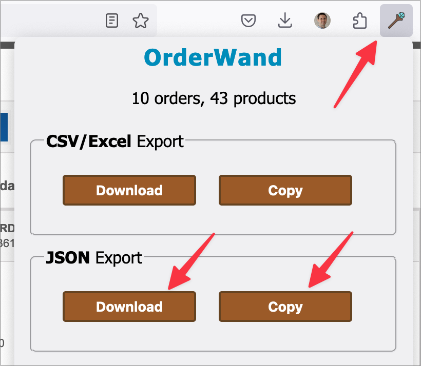 Export JSON buttons